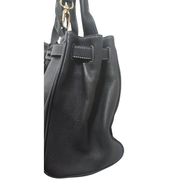 Suarez Made in Italy Black Leather Tote Shoulder Bag Gold Hardware Large Structu - Picture 8 of 16